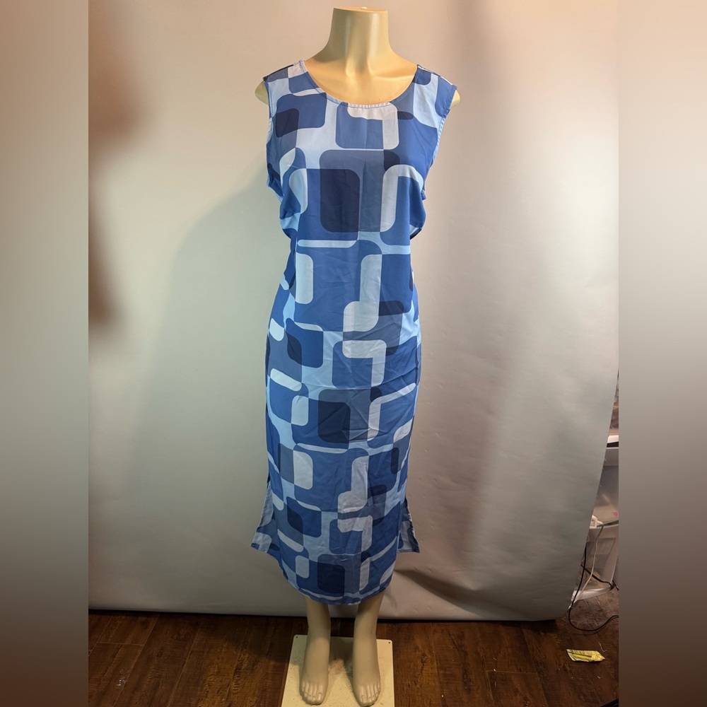 Vtg Lady Darian Women’s Geometric Retro Print Sleeveless Sheath Dress Size 14W